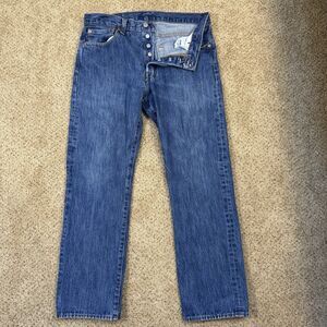 Levi's 501 Jeans Mens 33x29 Blue Denim Cotton Straight Button Fly Workwear Faded